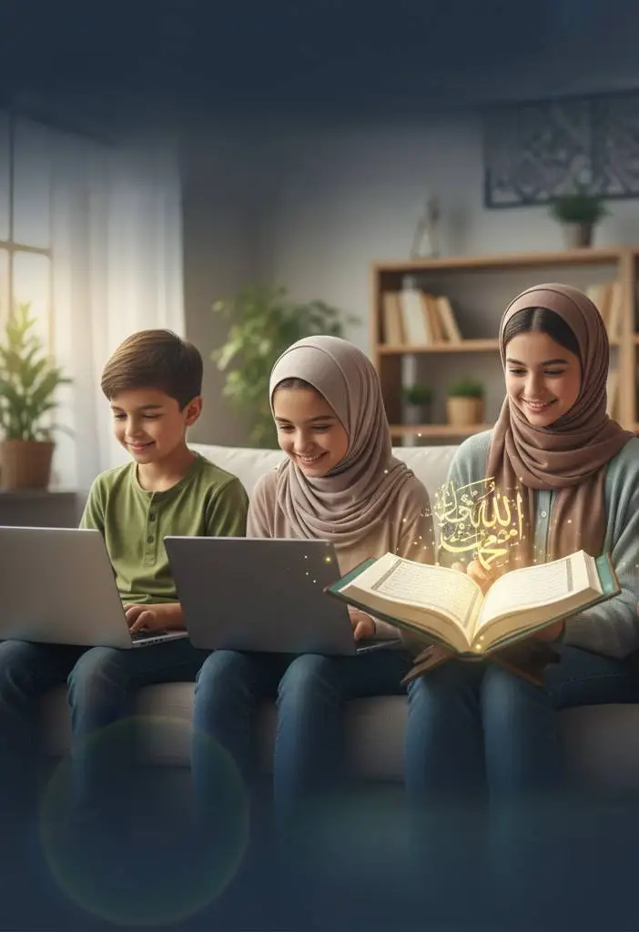 Student learning Quran online from home with teacher